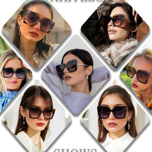 Oversized Womens Sunglasses Retro Square Frame UV400 Protection Stylish Shades - Picture 2 of 7